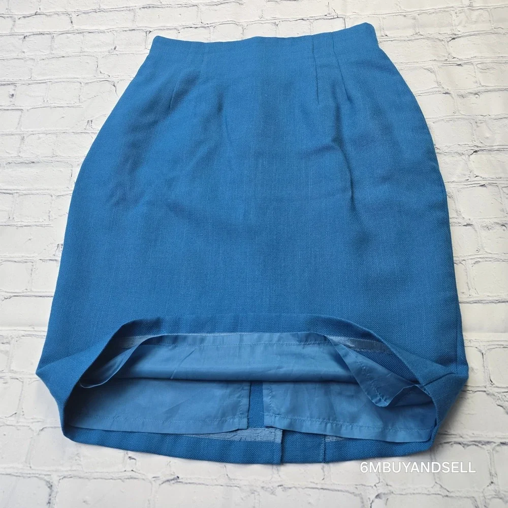 Norton McNaughton Vintage Blue Pencil Skirt Size 10 High Waist Lined Knee Length